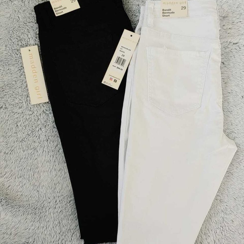 2 Madden Girl Bandit Bermuda Shorts Black & White Distressed Bundle NEW - Picture 13 of 13